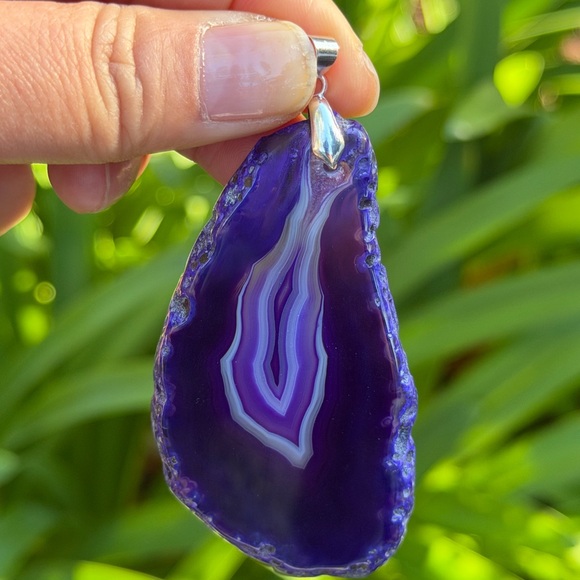 Sterling silver 925 stamped unique banded purple agate pendant 0675 - Picture 6 of 6